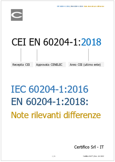 IEC 60204-1 2016 / EN 60204-1 2018: Note rilevanti sulle differenze
