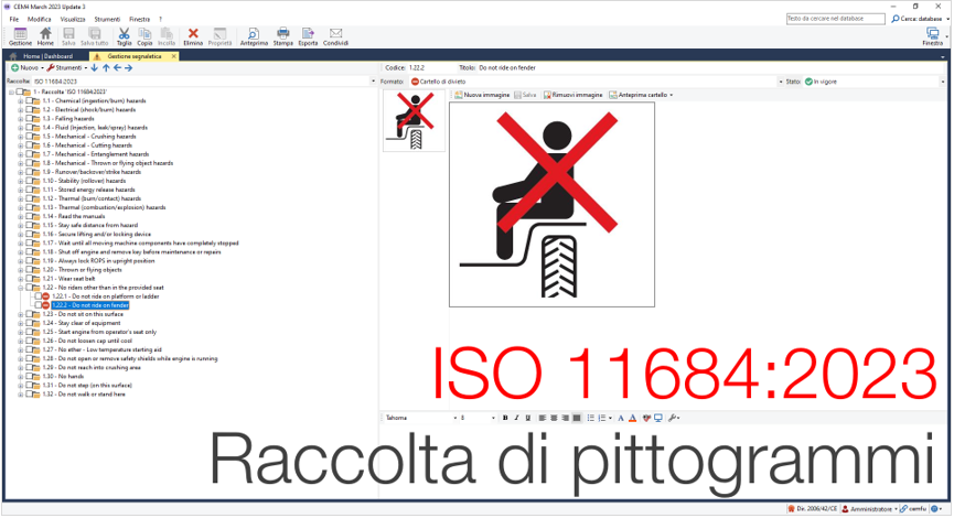 Raccolta dei pittogrammi previsti dalla ISO 11684: Macchine agricole / forestali / altro