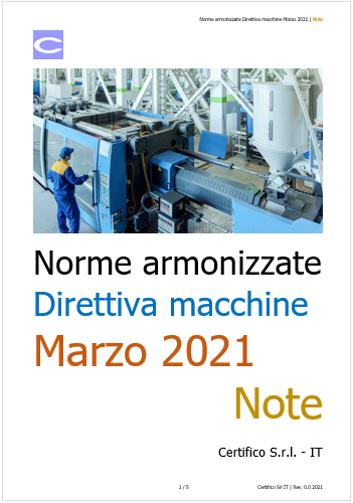 Norme armonizzate Direttiva macchine Marzo 2021: Note