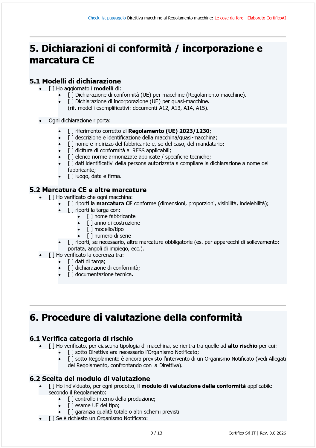 Fig  1   Check list passaggio Direttiva al Regolamento Macchine